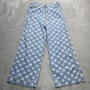 Women's Blue Floral Wide-Leg Jeans